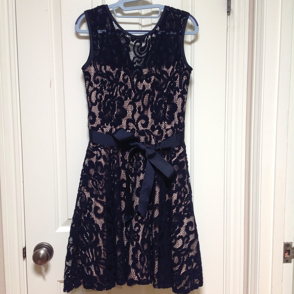 Navy lace fit&flare dress